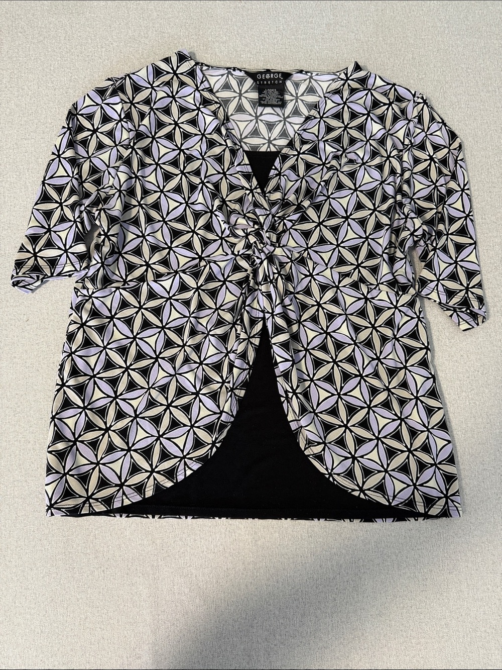 George Knot-Front Geometric Print Top - Black & Lavender XL - Picture 14 of 14